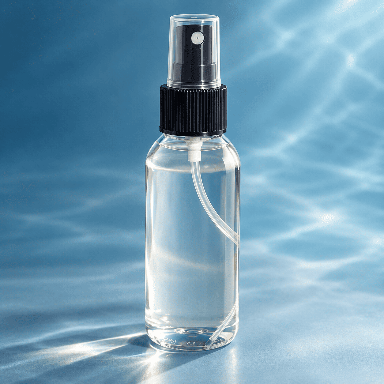 Magna-Force 100ml mineral spray bottle with black nozzle against a blue water background