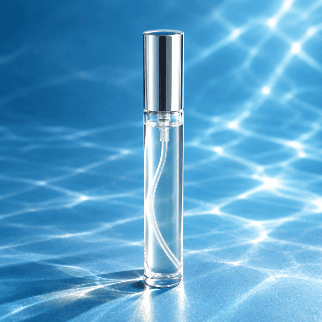 Magna-Force 15ml mineral solution bottle with silver cap against a blue water background