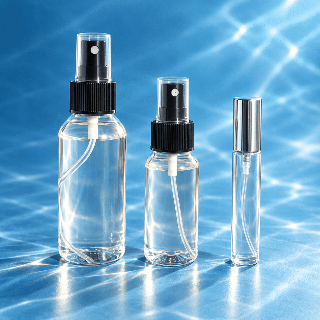 Magna-Force mineral solution range in 100ml, 50ml and 15ml bottles against a blue water background